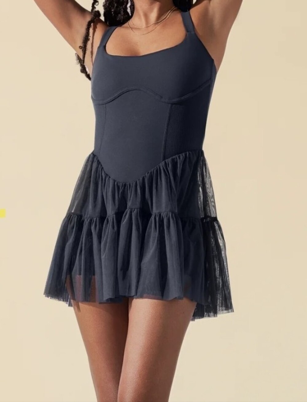 Popflex Corset Pirouette Dress Smoky Navy Sz. S Athletic Mesh Skort Pocket Mini